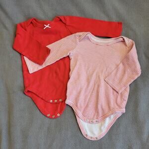 Vintage HB Hudson Childrenswear Baby Bodysuit 18 Months Long Sleeve Red 2PC